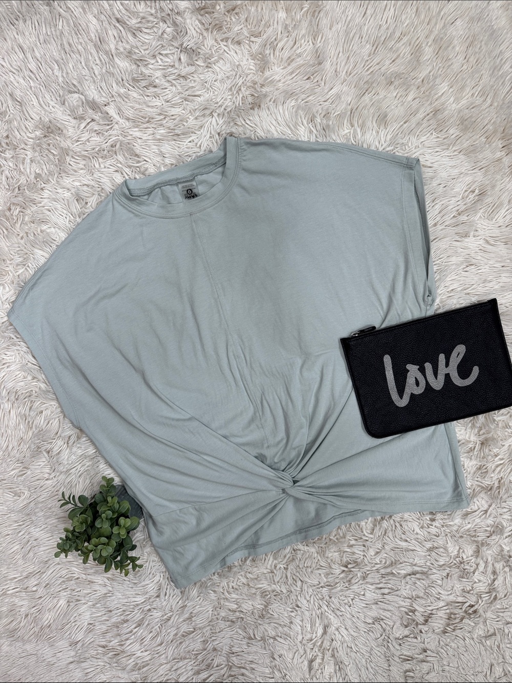 Mono B Short Sleeve Twist Hem T-Shirt 💗 Light Sage